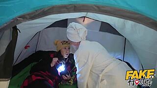 Young Camper Seduces Big Tits Lesbian MILF Hostel