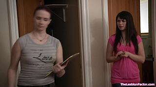 Petite Lesbian BFF Strapon Fucks Shaved Pussy