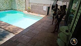 poolside suruba deepthroat gagging cum in mouth