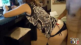 black french slut fucked doggystyle in lingerie heels stockings