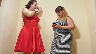 Two fat-assed mature lesbians stuff panties in hairy vaginas!