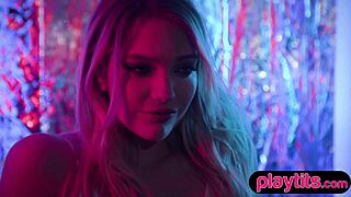 tempting blonde bombshell milf strips wet petite body naked slowly