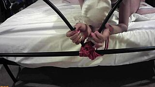 Bound bed slut screams master fucks petite tits hard