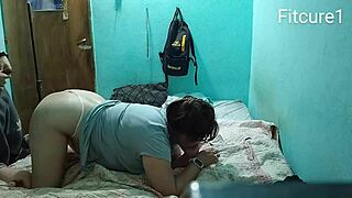 he bends her over doggystyle pulling aside her white pink thong