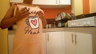 wanna see my big ass busty stepmom masturbating her pussy with fingers in kitchen?