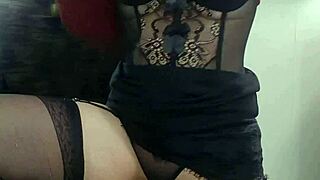 Mature milf strips slowly in sexy lingerie stockings and nylon panties exposing small tits