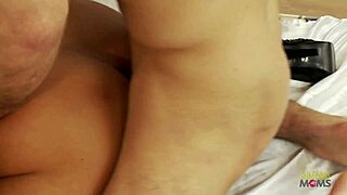 god, this busty tanned milf's pierced pussy throbs in fishnets on huge cock