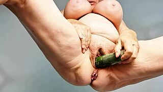 Hey gilf, wanna see that busty pussy stuffed with bananas and cucumbers?